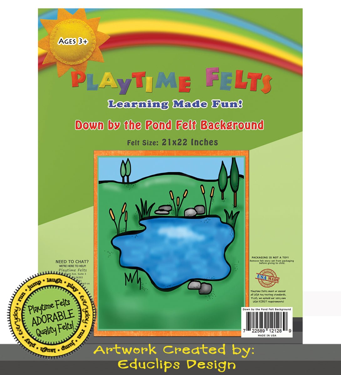 21" x 22" Down by the Pond Felt Scene for Board and Easel Flannel Board Teaching - Felt Board Stories for Preschool Classroom Playtime Felts