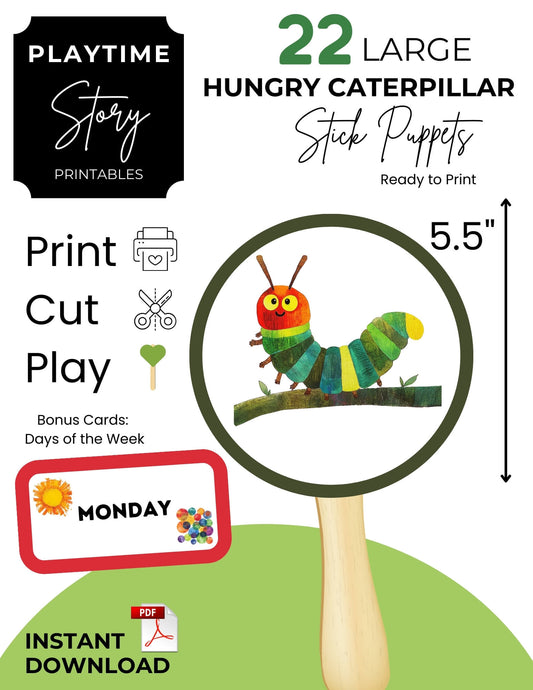 The Very Hungry Caterpillar | Stick Puppets Kids Visual Aids