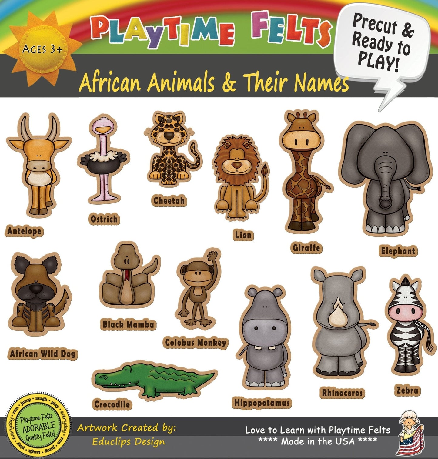 African Animals and Their Names Felt Board Story Set for Preschool - Felt Board Stories for Preschool Classroom Playtime Felts