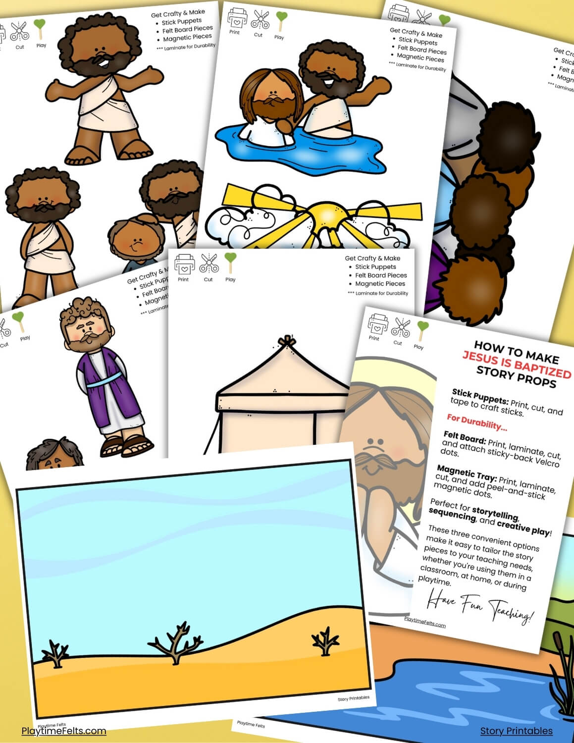 Baptism of Jesus Story Printables | Bible Puppets & Storytelling Images - Story Printables Playtime Felts