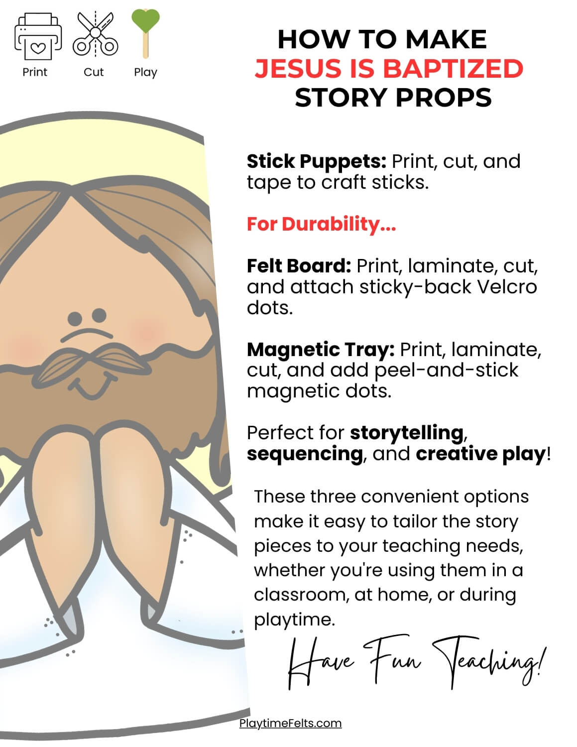 Baptism of Jesus Story Printables | Bible Puppets & Storytelling Images - Story Printables Playtime Felts