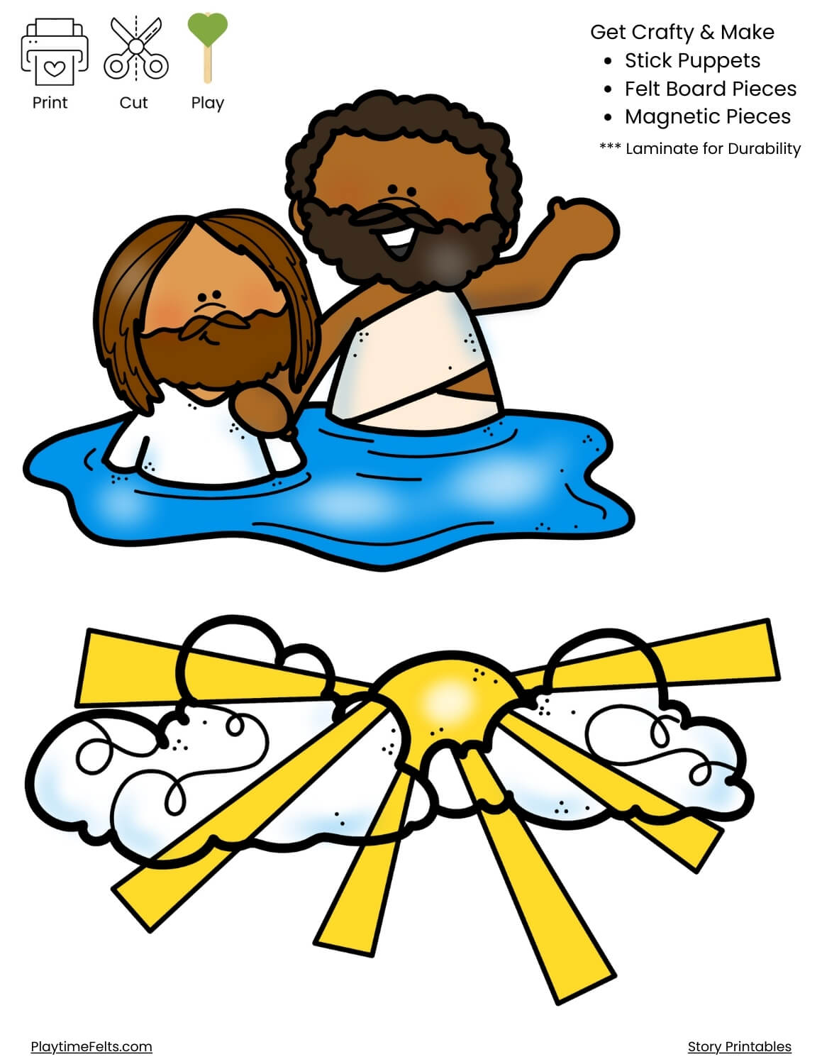 Baptism of Jesus Story Printables | Bible Puppets & Storytelling Images - Story Printables Playtime Felts