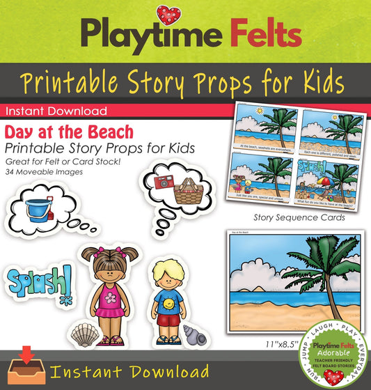 Day at the Beach Printable Story Props Story Retelling Activities for Preschool❣️ - Printable Story Props Playtime Felts