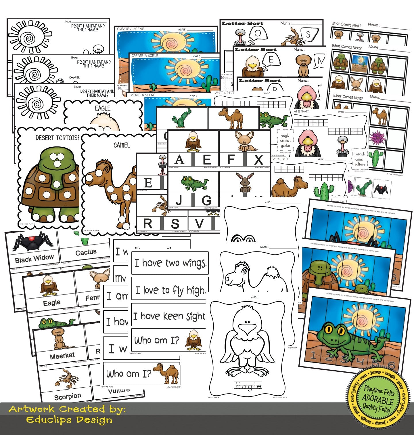 Desert Animals Color, Trace, Cut & Paste Variety Pack 📥 INSTANT Download - Preschool Activity Sheets Playtime Felts