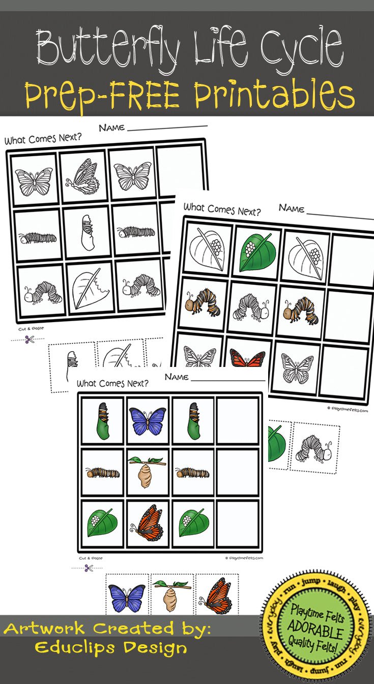 FREE Butterfly What Comes Next PreK Printables - Preschool Activity Sheets Playtime Felts