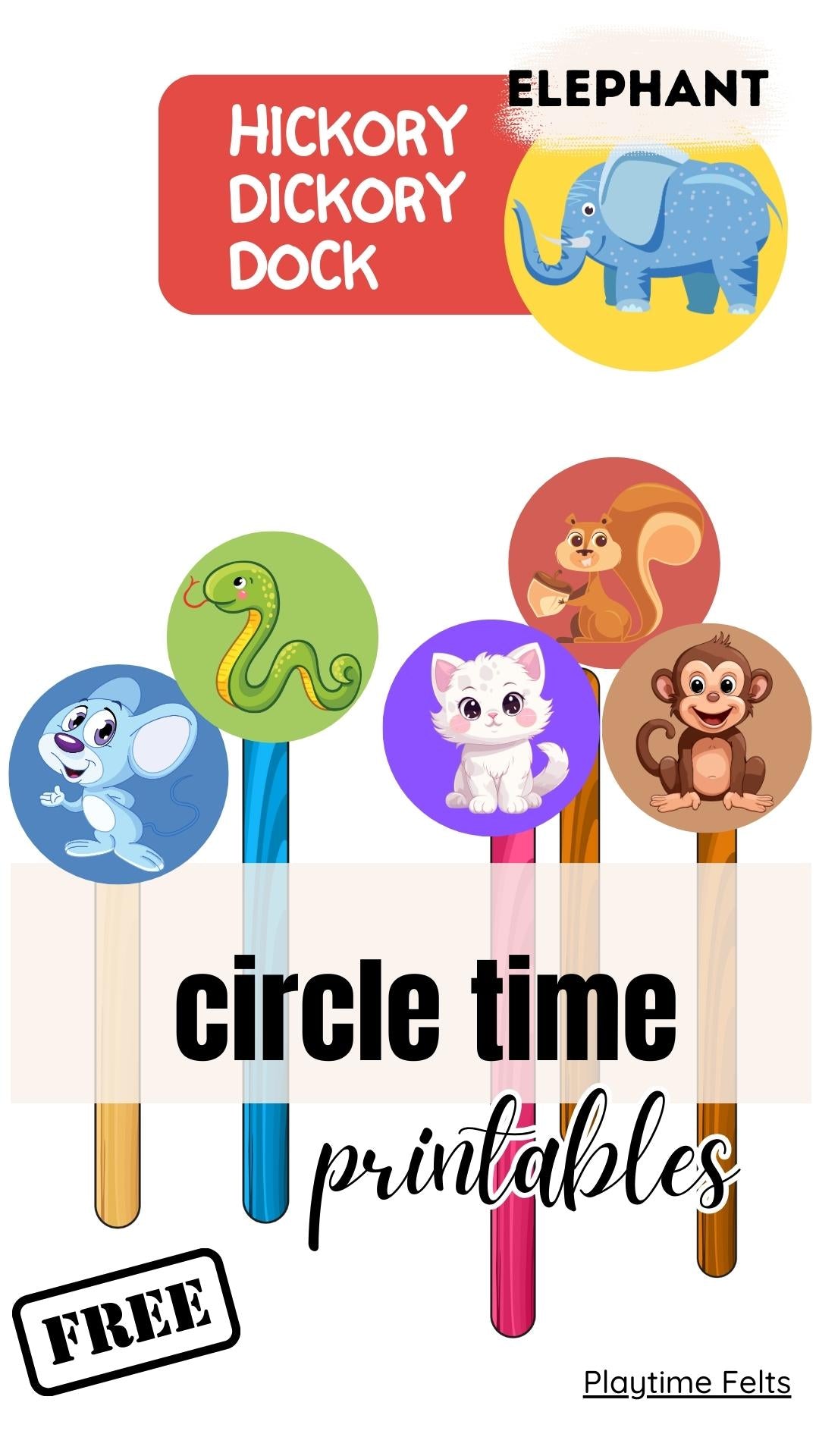 FREE Hickory Dickory Dock Circle Time Story Props - Preschool Activity Sheets Playtime Felts