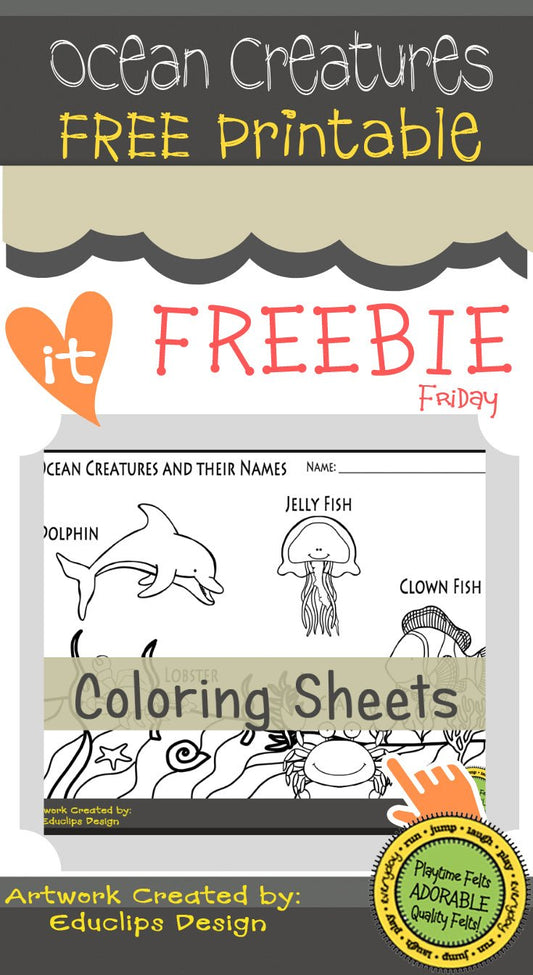 FREE Ocean Creatures Coloring Sheets - Preschool Activity Sheets Playtime Felts