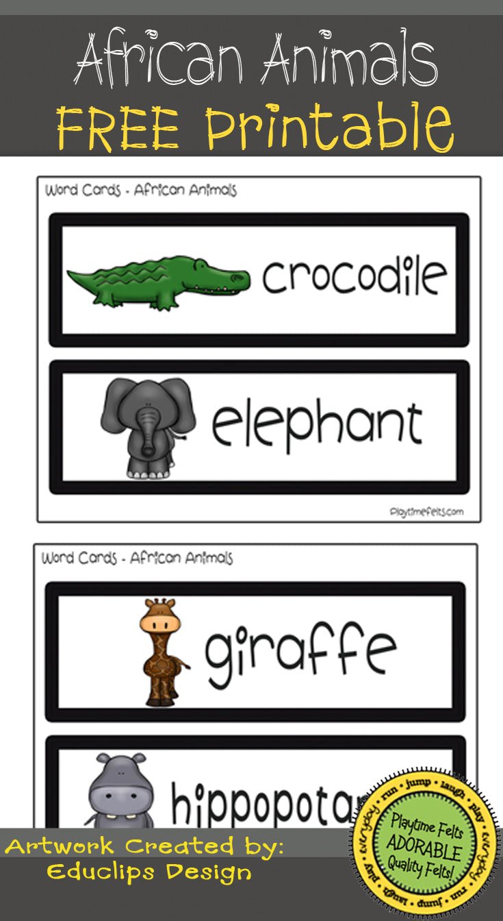 FREE Pocket Chart Word Cards for Preschool African Animals - Preschool Activity Sheets Playtime Felts