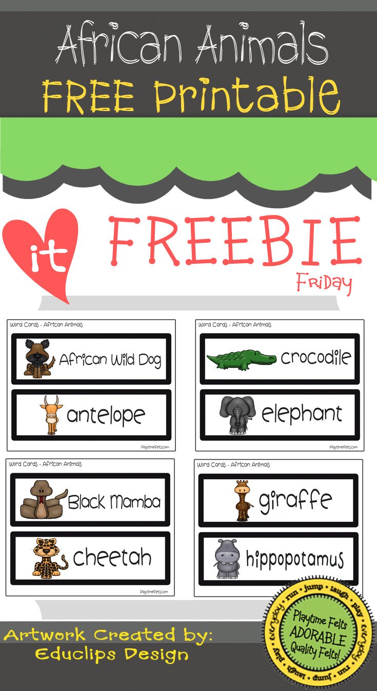 FREE Pocket Chart Word Cards for Preschool African Animals - Preschool Activity Sheets Playtime Felts