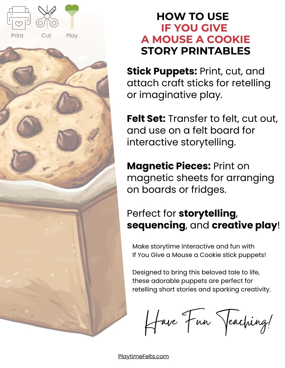 If You Give a Mouse a Cookie | Short Stories for Retelling - Stick Puppets Playtime Felts