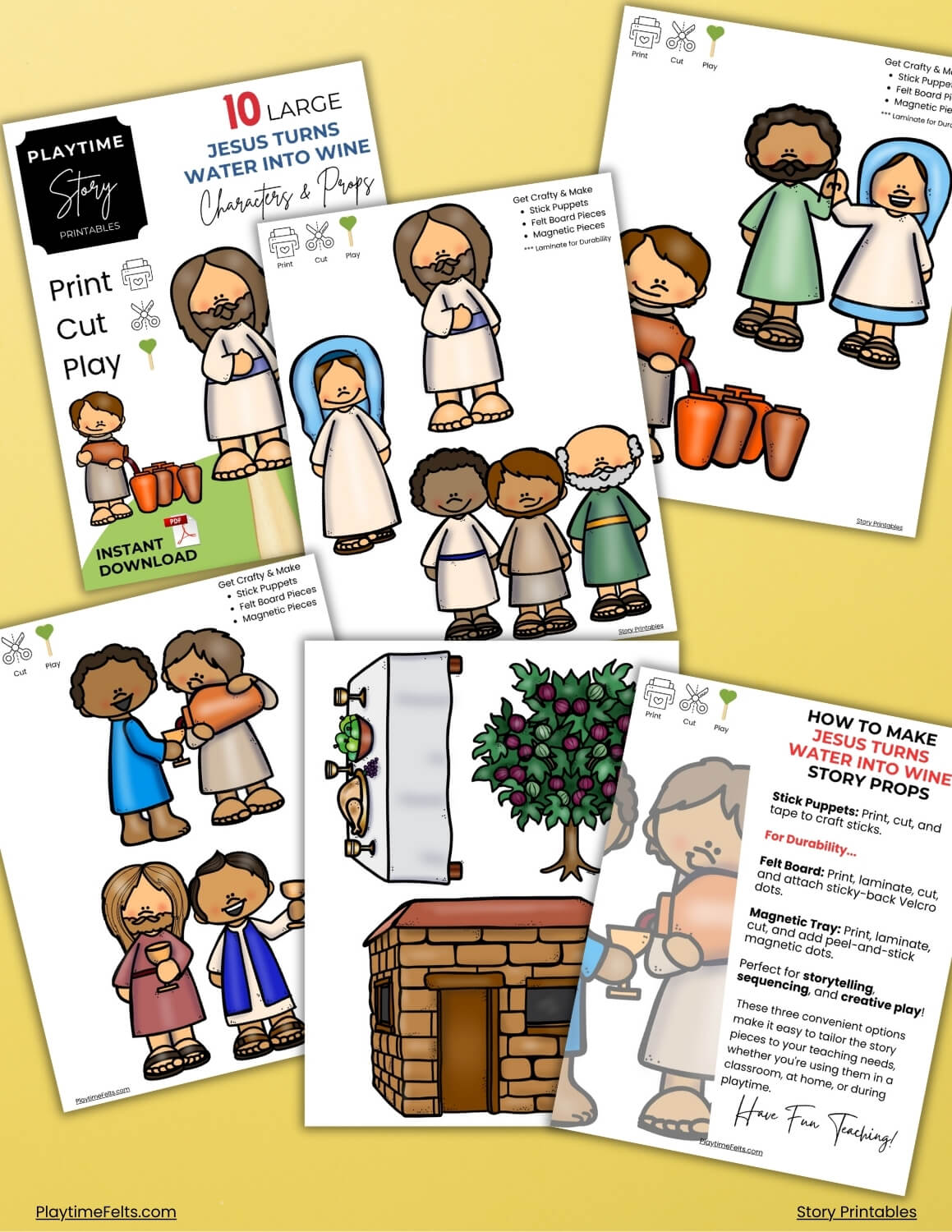 Jesus Turns Water into Wine Bible Story Printables PDF - Story Printables Playtime Felts