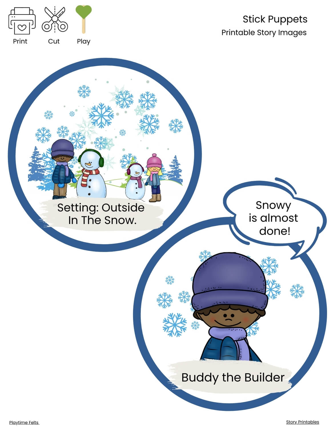 Stick Puppets for Reader’s Theater | Let It Snow Storytime Cut Out Puppets - Story Printables Playtime Felts