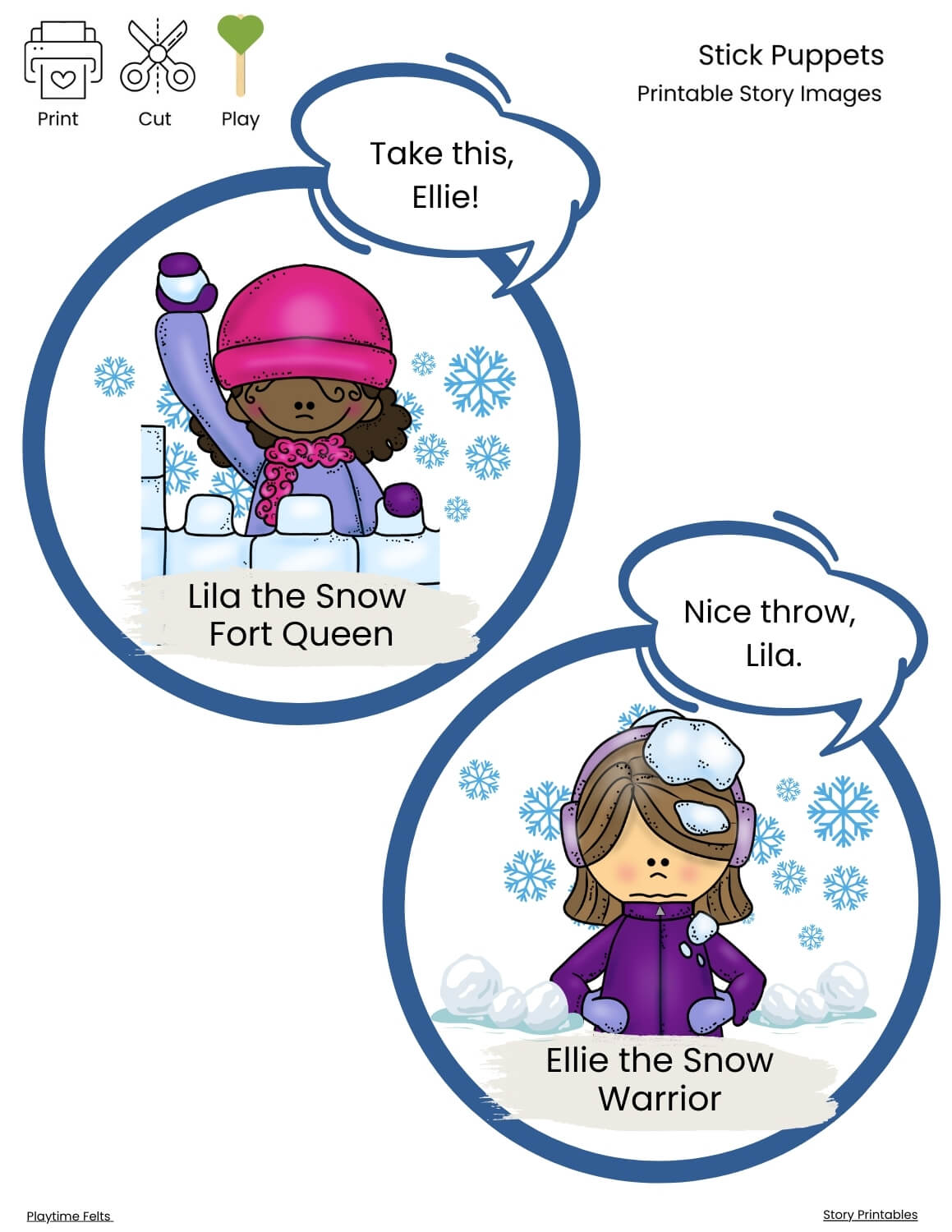 Stick Puppets for Reader’s Theater | Let It Snow Storytime Cut Out Puppets - Story Printables Playtime Felts