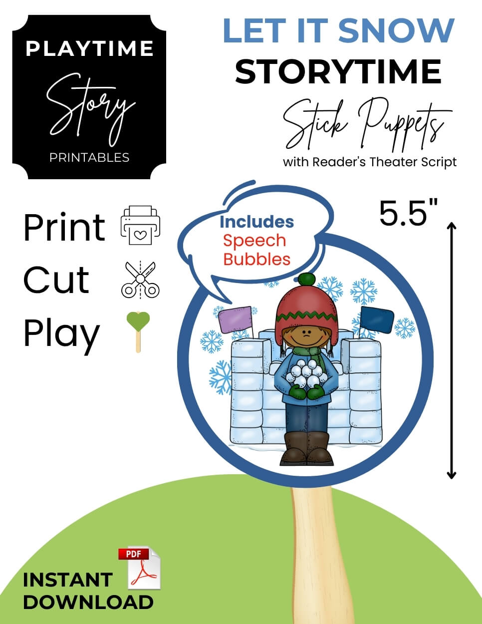 Stick Puppets for Reader’s Theater | Let It Snow Storytime Cut Out Puppets - Story Printables Playtime Felts