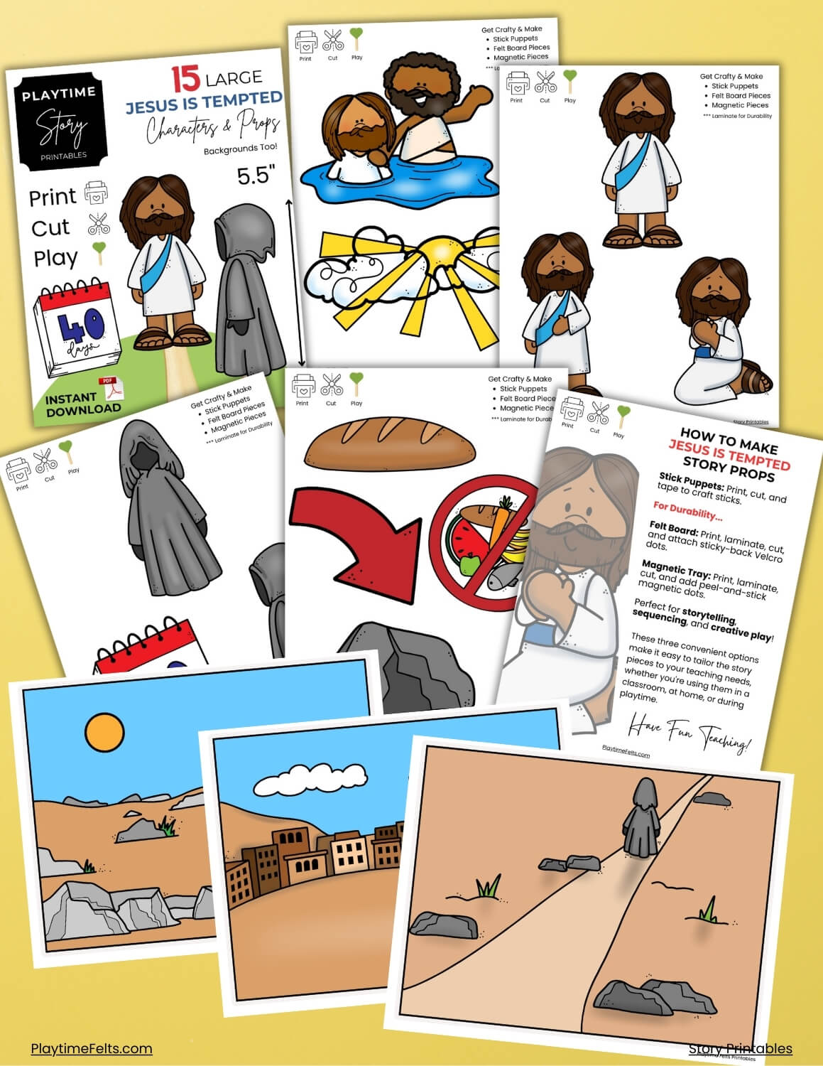 Temptation of Jesus Story Printables | Felt Board & Magnetic Story Images - Story Printables Playtime Felts