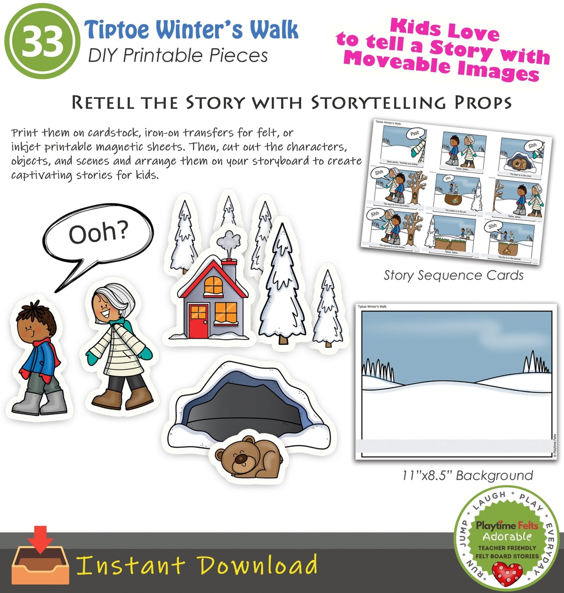 Winter Hibernation Story Cards, Storytelling Props & Pocket Chart Activities BUNDLE PACK❣️ - Preschool Activity Sheets Playtime Felts