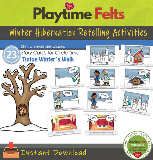 Winter Hibernation Story Cards, Storytelling Props & Pocket Chart Activities BUNDLE PACK❣️ - Preschool Activity Sheets Playtime Felts