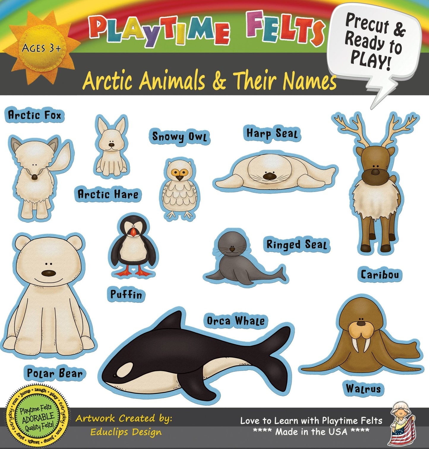 Arctic Animals & Names | Felt Board Stories moveable felt pieces for preschoolers. Perfect for circle time. Order Today!